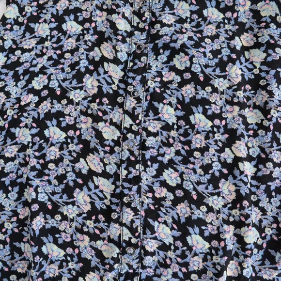 Free People Floral Button Down Shirt - Black and Blue - Picture 7 of 13